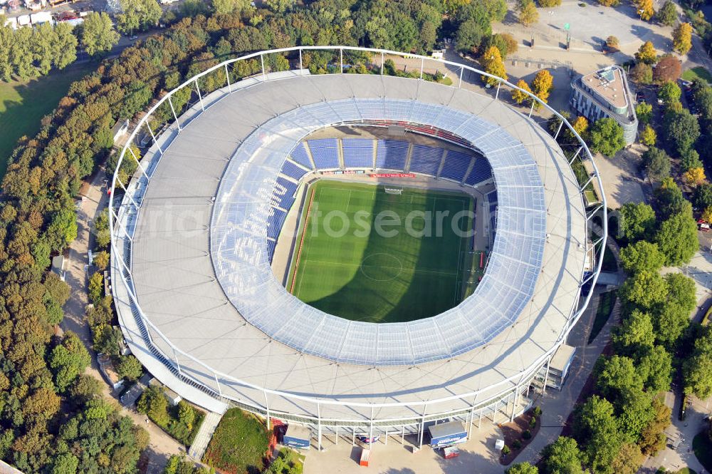 Hannover from the bird's eye view: Die AWD-Arena, früher Niedersachsenstadion, im Stadtteil Calenberger Neustadt. Das Stadion bietet Platz für 49.000 Zuschauer und ist die Heimspielstätte des Fußballklubs Hannover 96. The AWD-Arena, formerly Niedersachsenstadion, in the district Calenberger Neustadt.