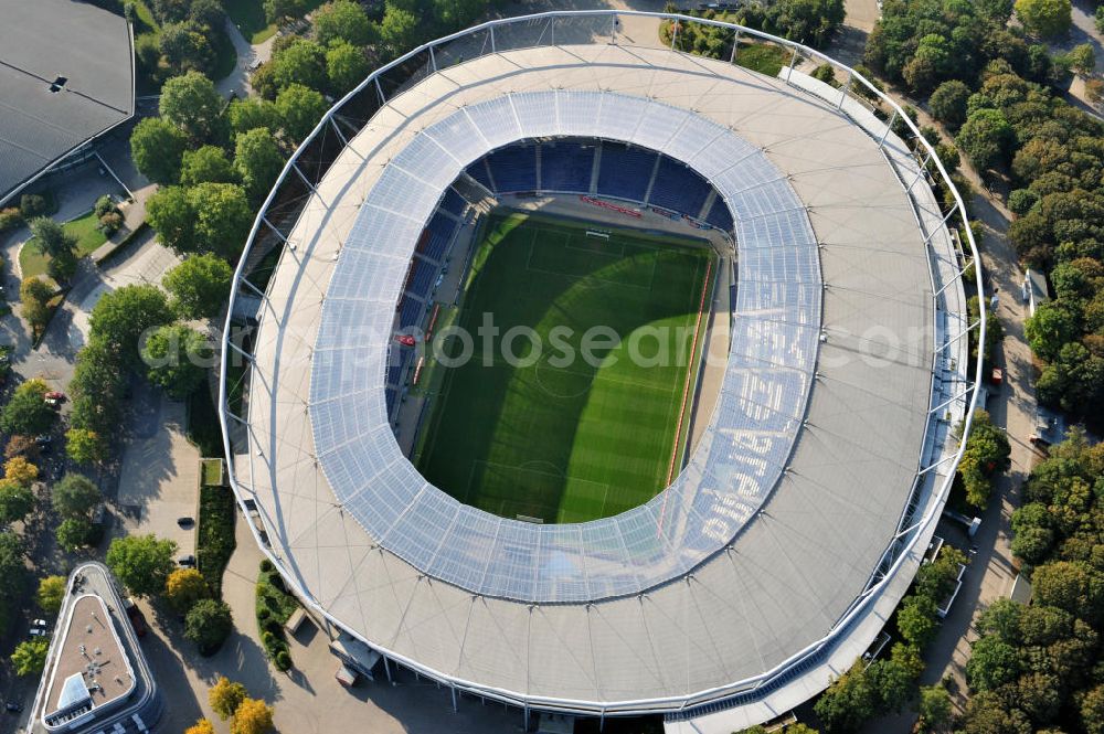 Aerial photograph Hannover - Die AWD-Arena, früher Niedersachsenstadion, im Stadtteil Calenberger Neustadt. Das Stadion bietet Platz für 49.000 Zuschauer und ist die Heimspielstätte des Fußballklubs Hannover 96. The AWD-Arena, formerly Niedersachsenstadion, in the district Calenberger Neustadt.