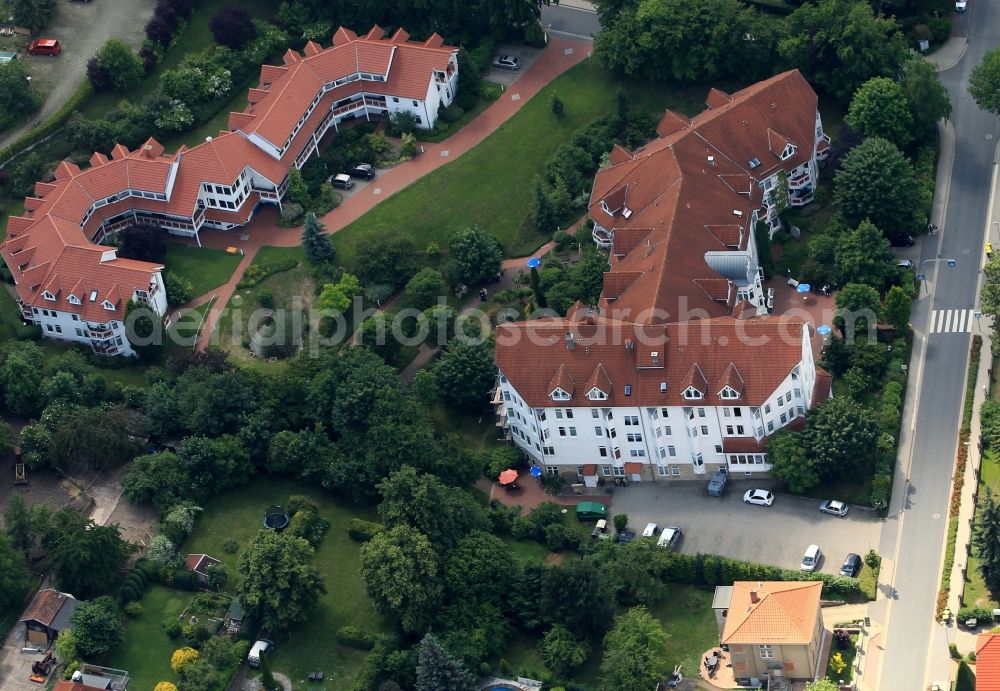 Aerial photograph Sondershausen - The AWO Senior residence Sondershausen in Thuringia is located at the Cannabichstrasse. The senior residence has in the two buildings over three Disabled and wheelchair accessible living areas. Around the house there is a park like setting