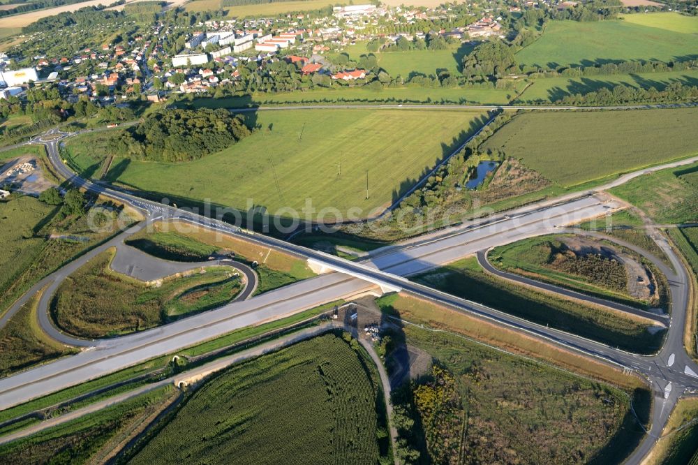 Karstädt from the bird's eye view: Highway construction site for the expansion along the route of the BAB A14 crossing land road L131 in Karstaedt in the state Brandenburg