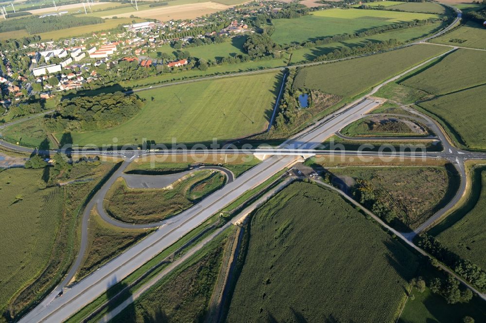 Aerial photograph Karstädt - Highway construction site for the expansion along the route of the BAB A14 crossing land road L131 in Karstaedt in the state Brandenburg