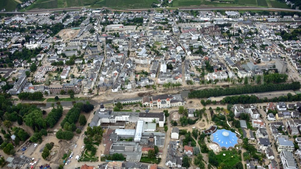 Bad Neuenahr-Ahrweiler from the bird's eye view: Bad Neuenahr-Ahrweiler after the flood disaster in the Ahr valley this year in the state Rhineland-Palatinate, Germany