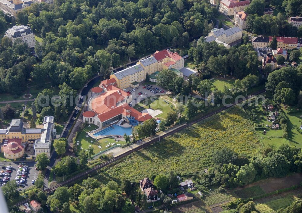 Františkovy Lázn? from the bird's eye view: Bath services Aquazentrum in FrantiA?kovy LaznAe? (Franzensbad) in KarlovarskA? kraj, Czech Republic