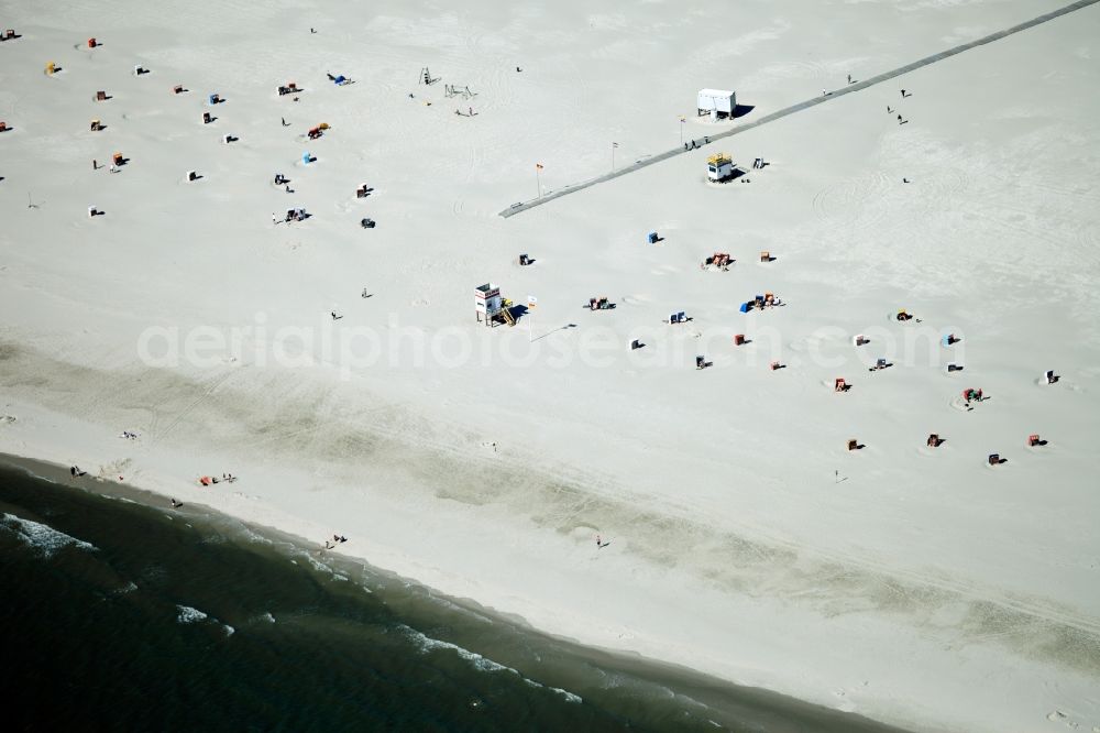 Amrum from above - Bathing on the sandy beach of the island Amrum in the North Sea in Schleswig-Holstein