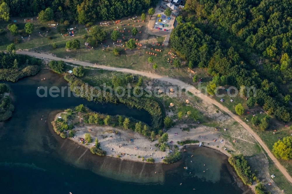 Aerial photograph Leipzig - Bathers cool off in summer on the nudist beach on the shores of the Cospudener See in the district Lauer in Leipzig in the state Saxony, Germany