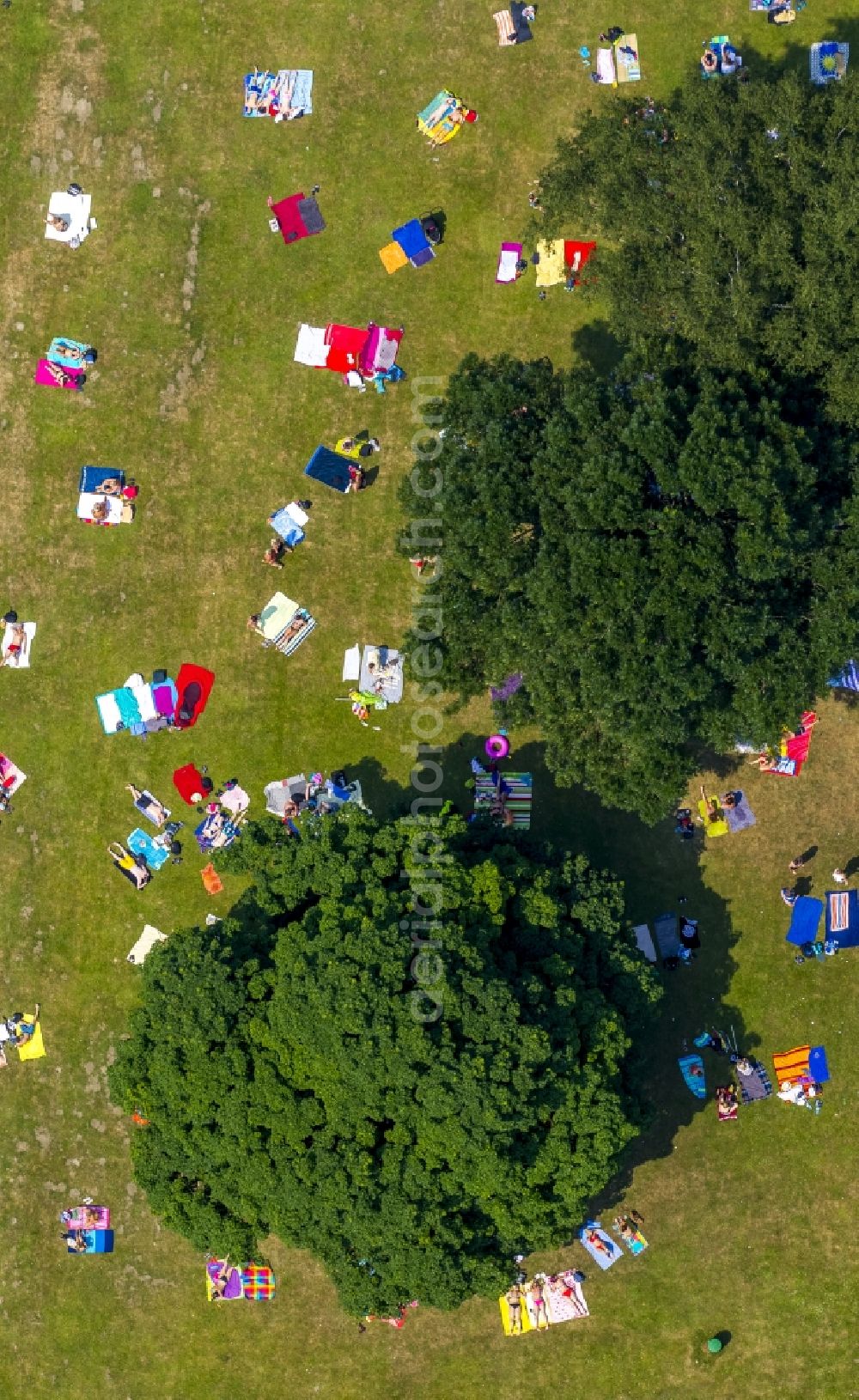 Aerial image Bochum - Bathers on the lawns in Bochum in North Rhine-Westphalia