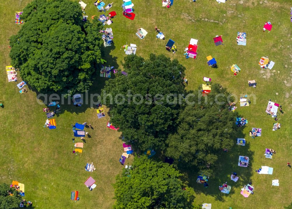 Bochum from above - Bathers on the lawns in Bochum in North Rhine-Westphalia