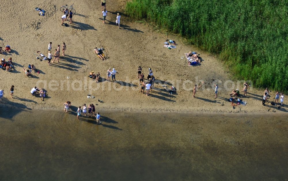 Aerial photograph Gräfenhainichen - Water fun and swimming pleasure of festival-goers on the shores of Lake Gremmin at Graefenhainichen in the state of Saxony-Anhalt