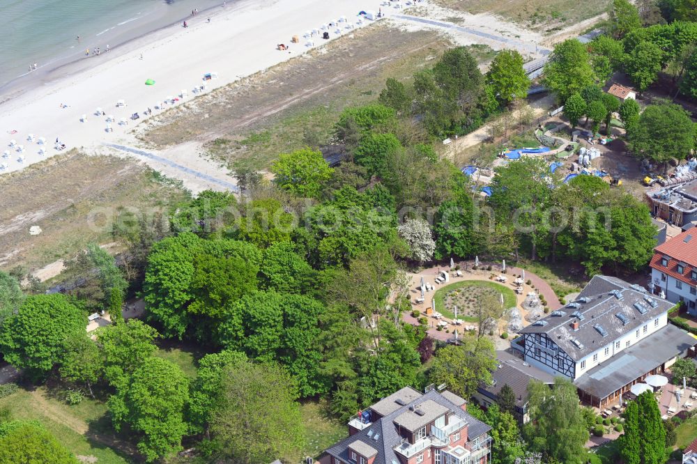 Ostseebad Boltenhagen from above - Bathing beach on the Baltic Sea along the beach promenade in Ostseebad Boltenhagen in the state Mecklenburg - Western Pomerania, Germany