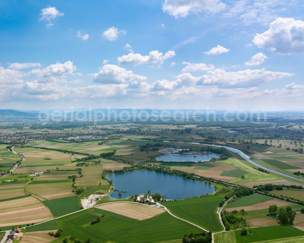 Willstätt from above - Lake shore and overburden areas of the quarry lake and gravel open pit on street Kieswerk Bruch in Willstaett in the state Baden-Wuerttemberg, Germany