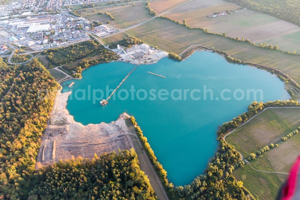 Aerial image Karlsdorf-Neuthard - Lake for gravel mining in Karlsdorf-Neuthard in the state Baden-Wurttemberg, Germany