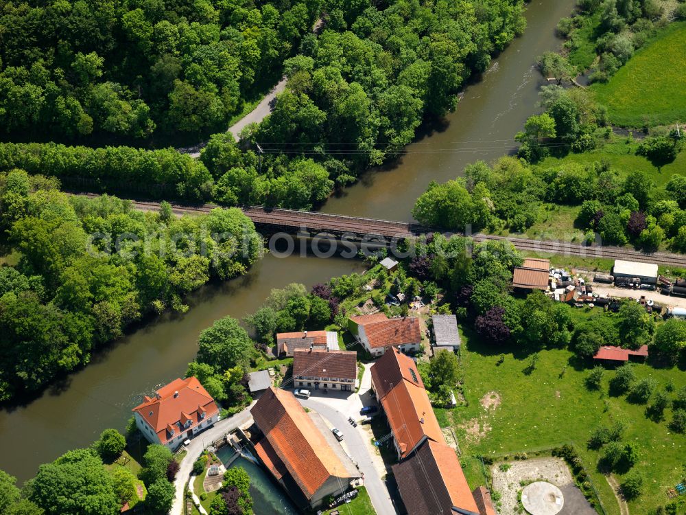 Zwiefaltendorf from above - Railway bridge building to route the train tracks about the Donau in Zwiefaltendorf in the state Baden-Wuerttemberg, Germany