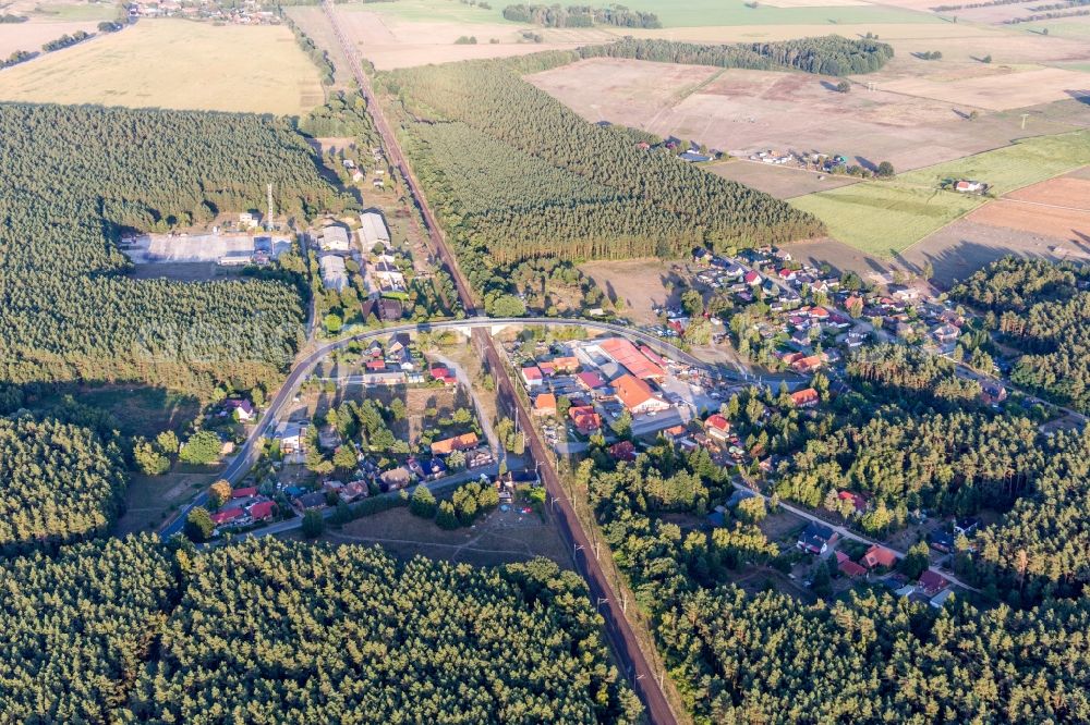 Aerial photograph Kuhlenfeld - Railway bridge building to route the train tracks about the ICE StreckeHamburg-Berlin in Kuhlenfeld in the state Mecklenburg - Western Pomerania, Germany