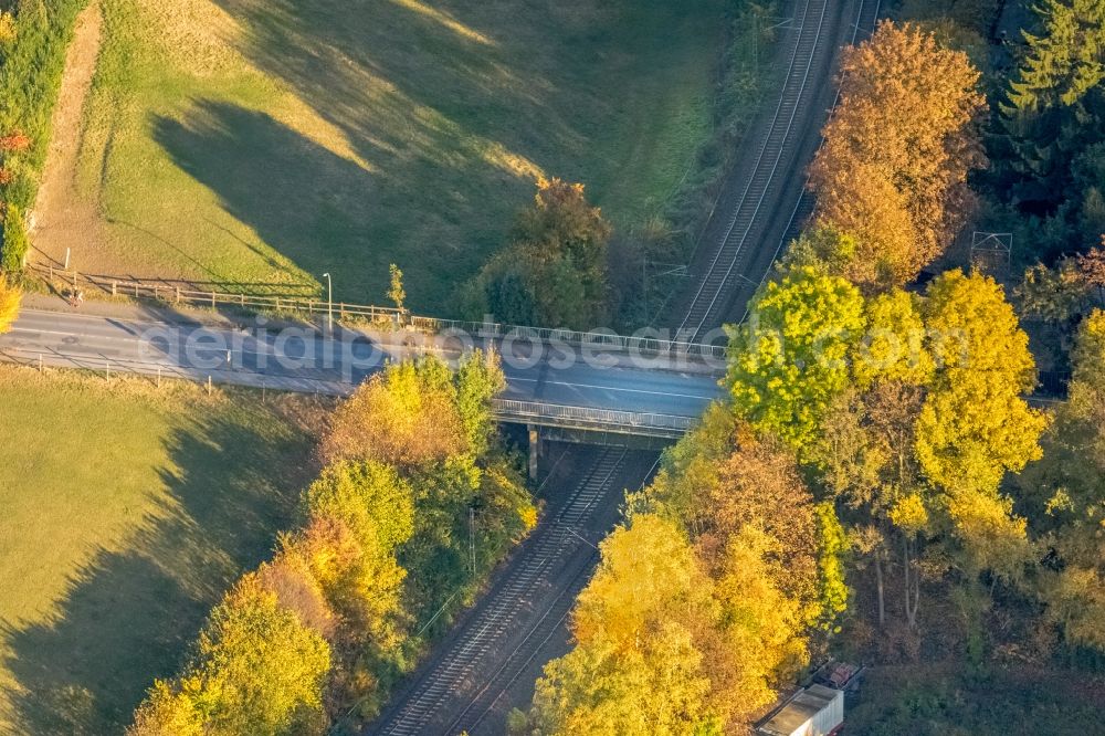 Witten from the bird's eye view: Railway bridge building to route the train tracks under the Sandstrasse in Witten in the state North Rhine-Westphalia