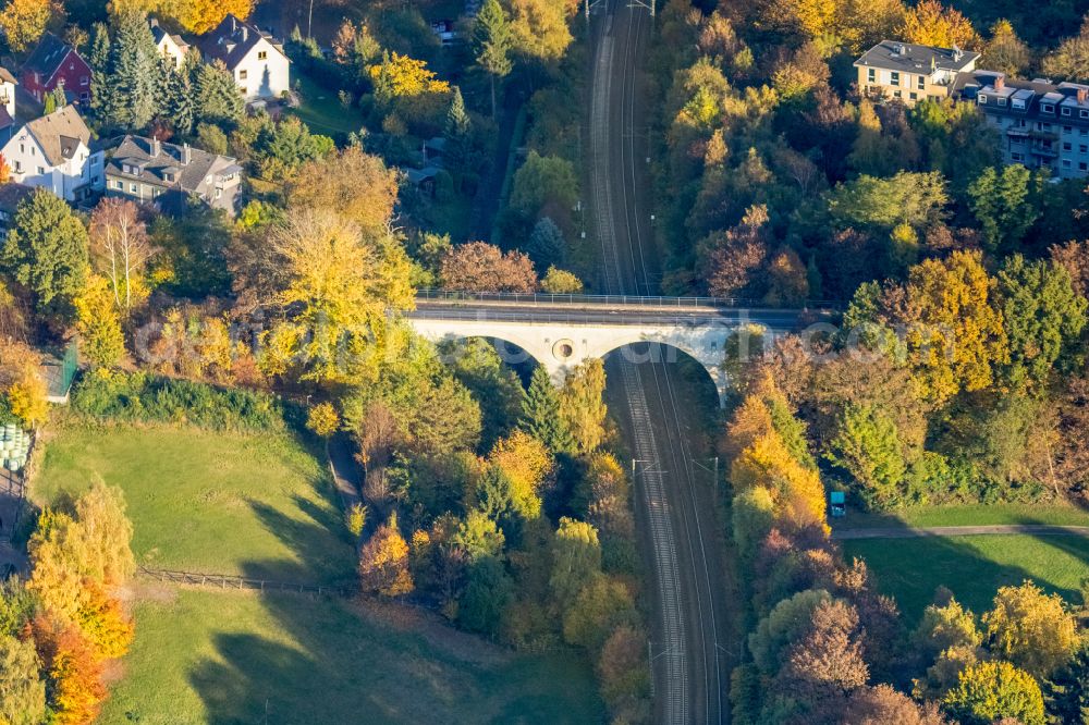 Aerial image Witten - Railway bridge building to route the train tracks rhenish donkey in Witten in the state North Rhine-Westphalia