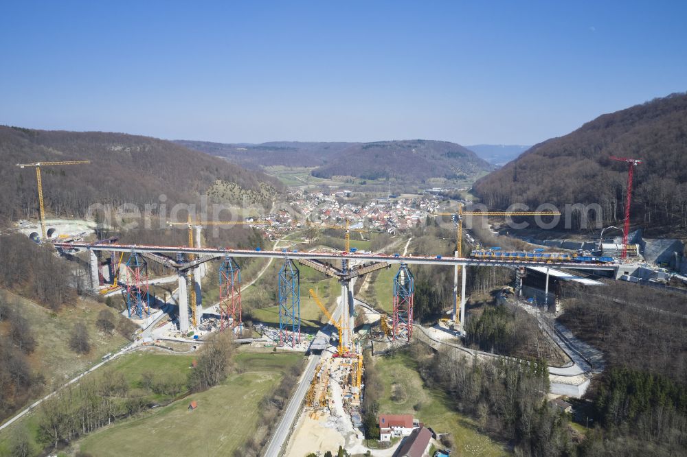 Aerial image Mühlhausen im Täle - Viaduct of the railway bridge structure for the route of the railway tracks Filstalbruecke in Muehlhausen im Taele in the federal state of Baden-Wuerttemberg, Germany