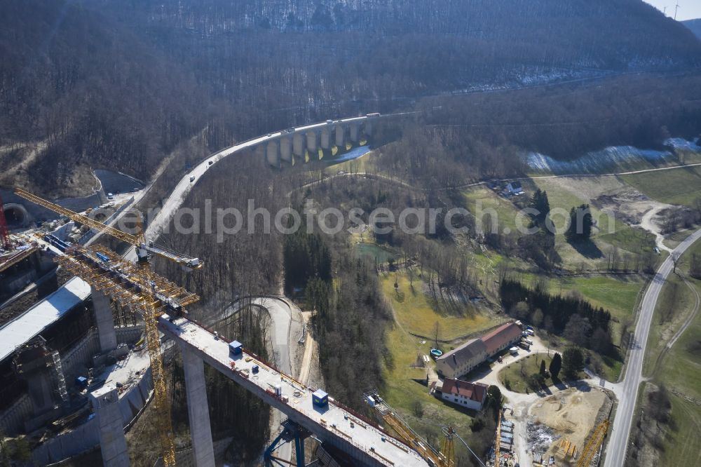 Aerial image Mühlhausen im Täle - Viaduct of the railway bridge structure for the route of the railway tracks Filstalbruecke in Muehlhausen im Taele in the federal state of Baden-Wuerttemberg, Germany