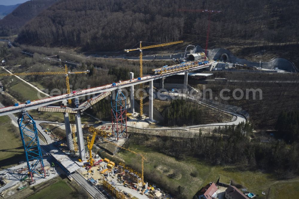 Aerial photograph Mühlhausen im Täle - Viaduct of the railway bridge structure for the route of the railway tracks Filstalbruecke in Muehlhausen im Taele in the federal state of Baden-Wuerttemberg, Germany