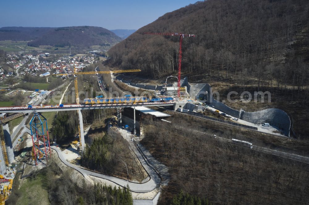 Aerial image Mühlhausen im Täle - Viaduct of the railway bridge structure for the route of the railway tracks Filstalbruecke in Muehlhausen im Taele in the federal state of Baden-Wuerttemberg, Germany