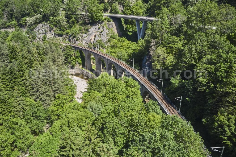 Forbach from above - Railway bridge building to route the train tracks in Forbach in the state Baden-Wurttemberg, Germany