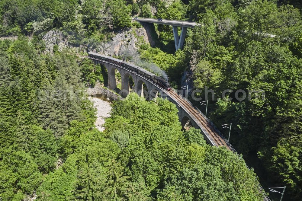 Forbach from the bird's eye view: Railway bridge building to route the train tracks in Forbach in the state Baden-Wurttemberg, Germany