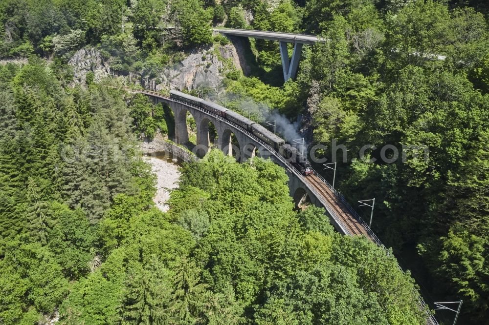 Aerial image Forbach - Railway bridge building to route the train tracks in Forbach in the state Baden-Wurttemberg, Germany