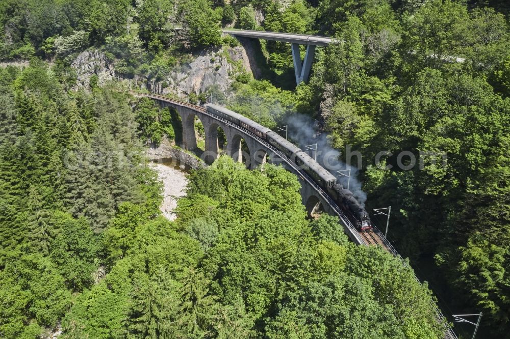 Aerial photograph Forbach - Railway bridge building to route the train tracks in Forbach in the state Baden-Wurttemberg, Germany