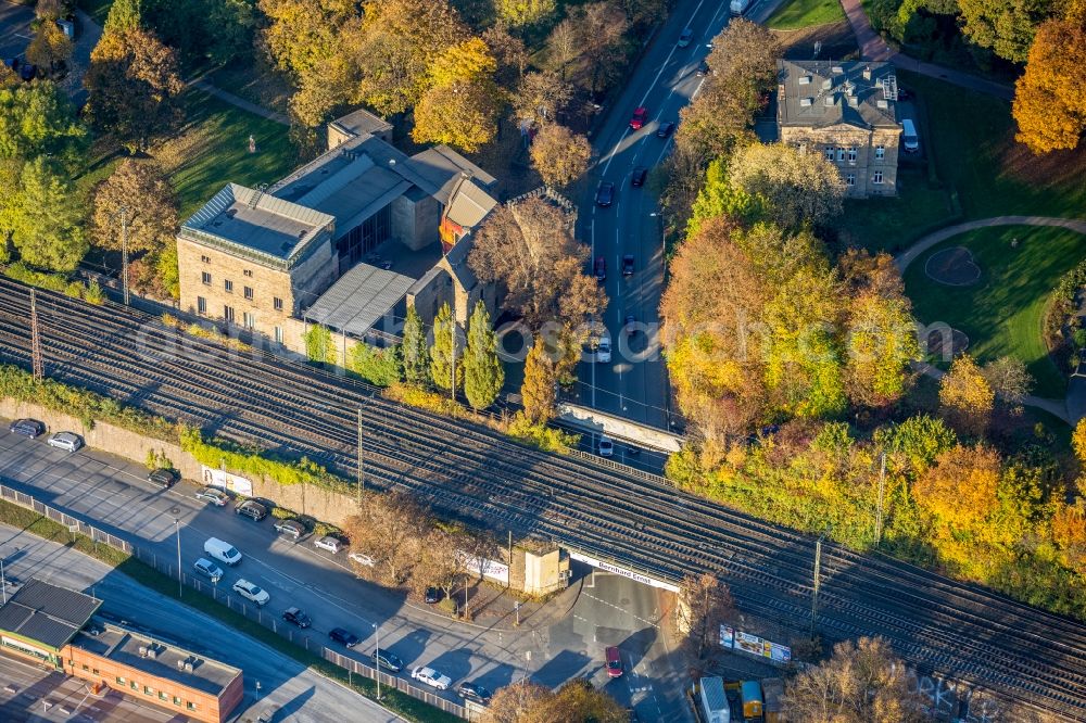 Witten from above - Railway bridge building to route the train tracks Gasstrasse - Ruhrstrasse in Witten in the state North Rhine-Westphalia