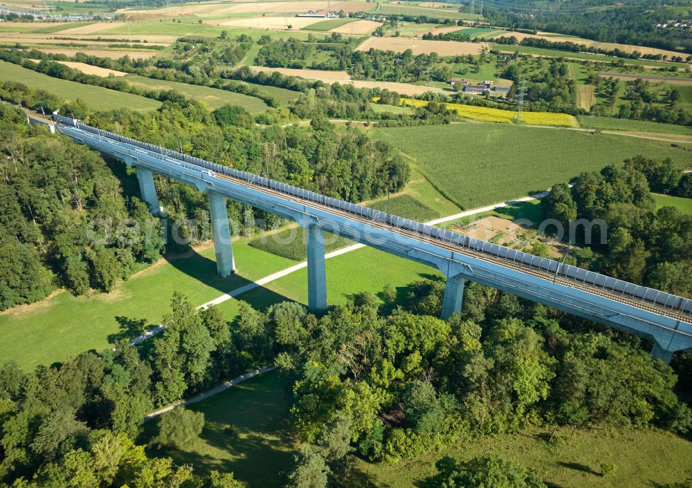 Aerial image Markgröningen - Railway bridge building to route the train tracks Glemstalbruecke on street Kunstholzen in Markgroeningen in the state Baden-Wuerttemberg, Germany