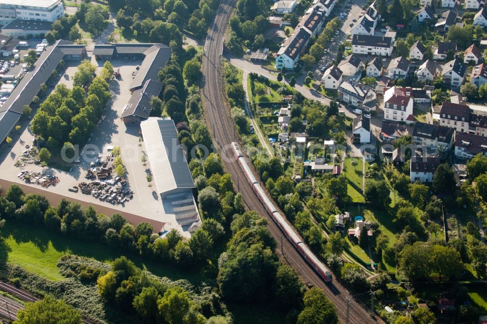 Karlsruhe from the bird's eye view: Railway bridge building to route the train tracks in Karlsruhe in the state Baden-Wuerttemberg