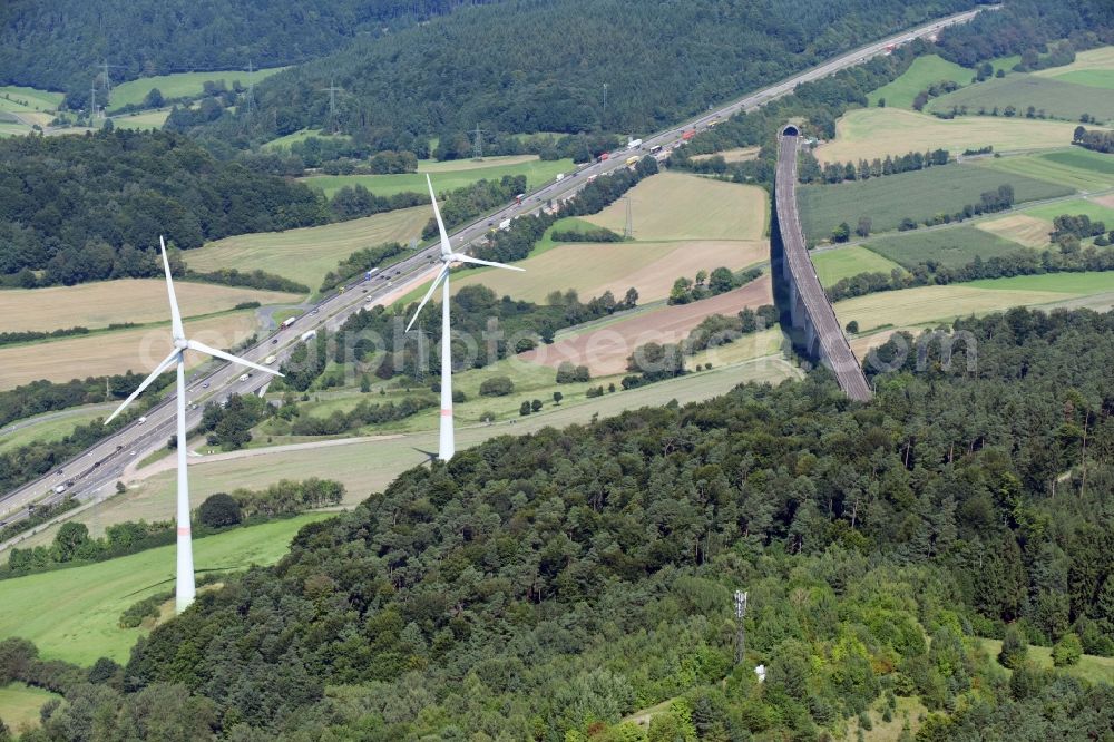 Kirchheim from above - Railway bridge building to route the train tracks in Kirchheim in the state Hesse, Germany