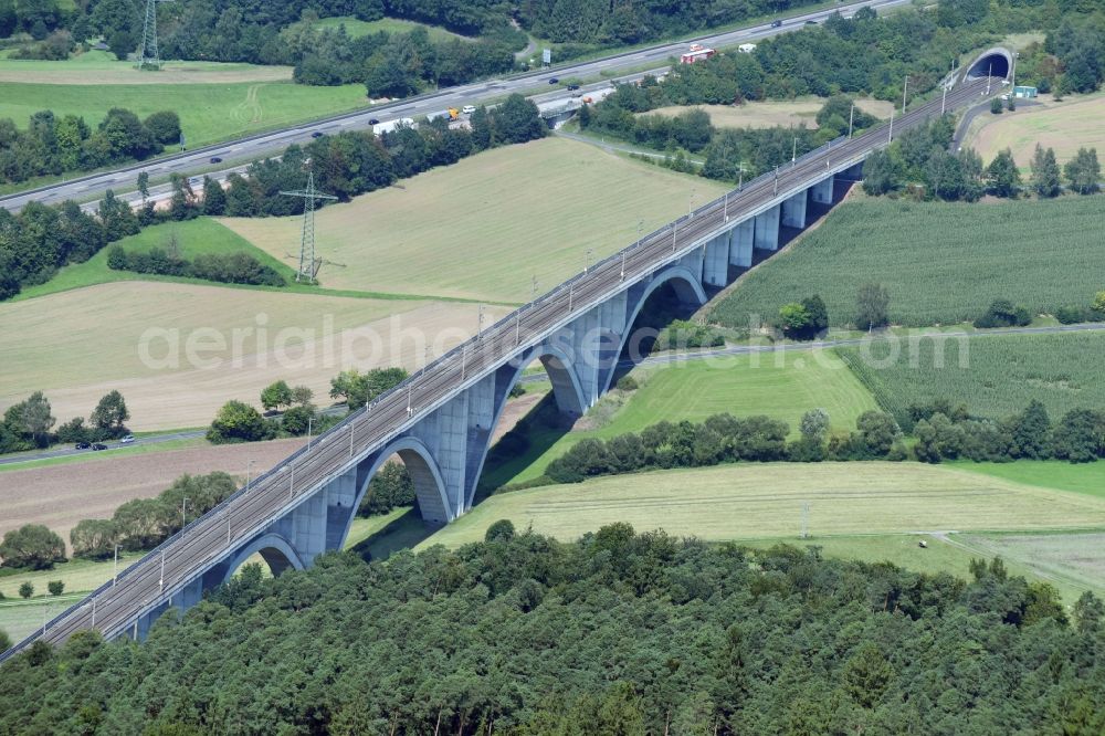 Kirchheim from the bird's eye view: Railway bridge building to route the train tracks in Kirchheim in the state Hesse, Germany