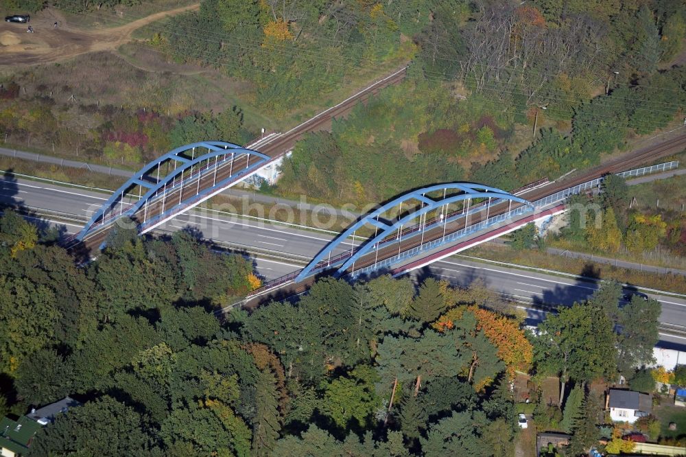 Aerial image Neuenhagen bei Berlin - Railway bridge structure to route the railway tracks in Neuenhagen in the state Brandenburg