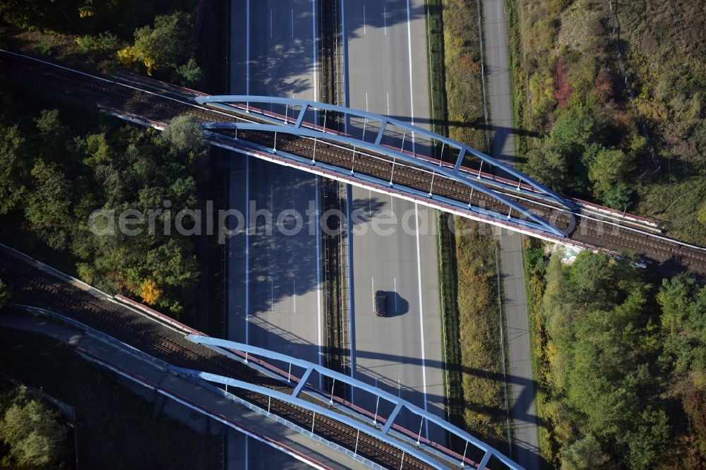 Aerial image Neuenhagen bei Berlin - Railway bridge structure to route the railway tracks in Neuenhagen in the state Brandenburg