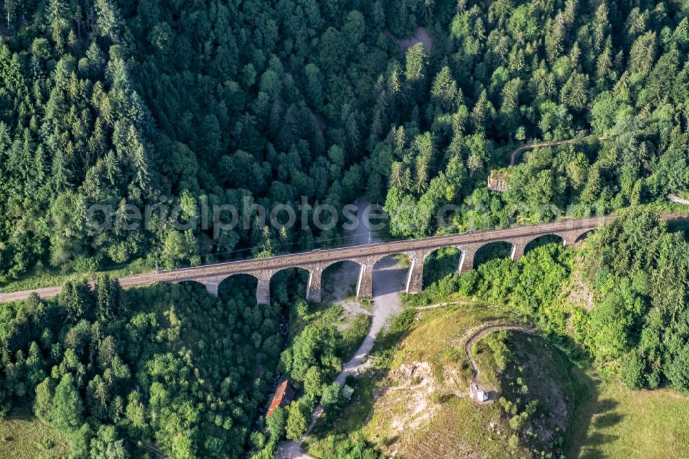 Aerial photograph Breitnau - Railway bridge building to route the train tracks Ravenna Schlucht Viadukt of Hoellentalbahn in Breitnau in the state Baden-Wurttemberg, Germany