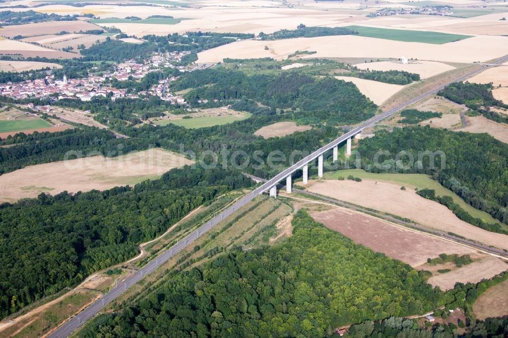 Thiaucourt-Regniéville from the bird's eye view: Railway bridge building to route the train tracks of TGV route in Thiaucourt-Regnieville in Grand Est, France