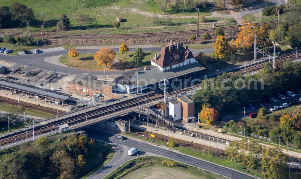 Aerial image Doberlug-Kirchhain - Routing the railway junction of rail and track systems Deutsche Bahn in Doberlug-Kirchhain in the state Brandenburg, Germany