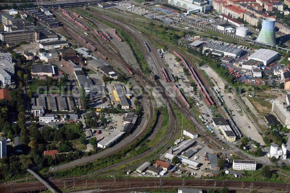 Aerial image Dresden - Routing the railway junction of rail and track systems Deutsche Bahn in Dresden in the state Saxony