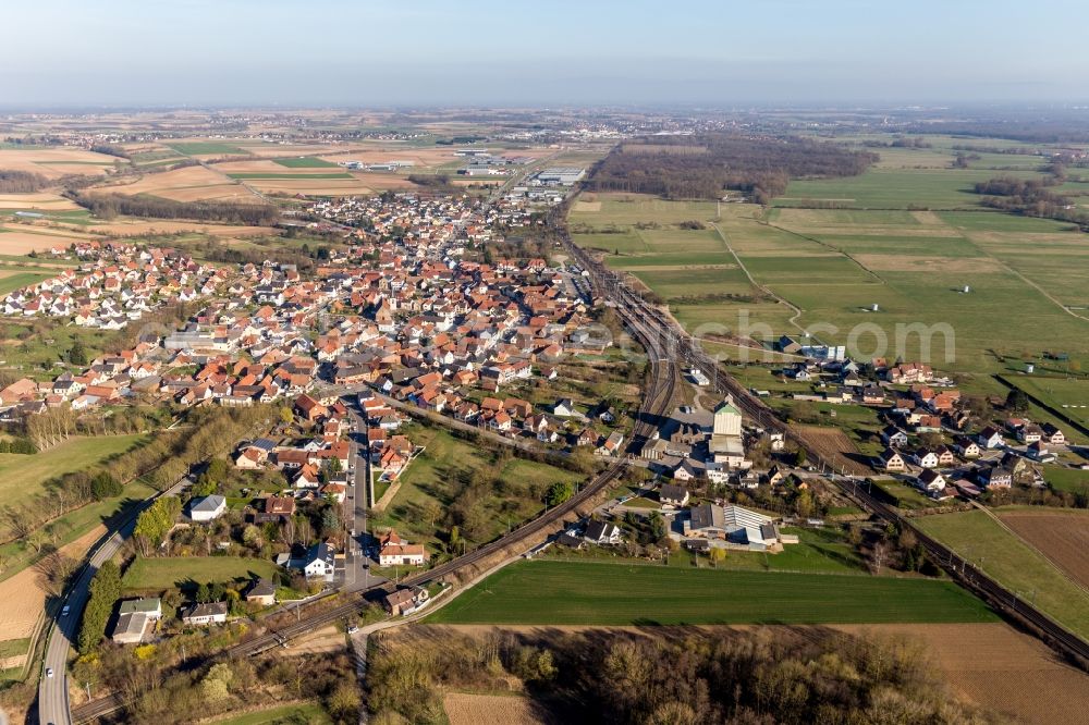 Aerial image Mommenheim - Routing the railway junction of rail and track systems SNCF in Mommenheim in , France