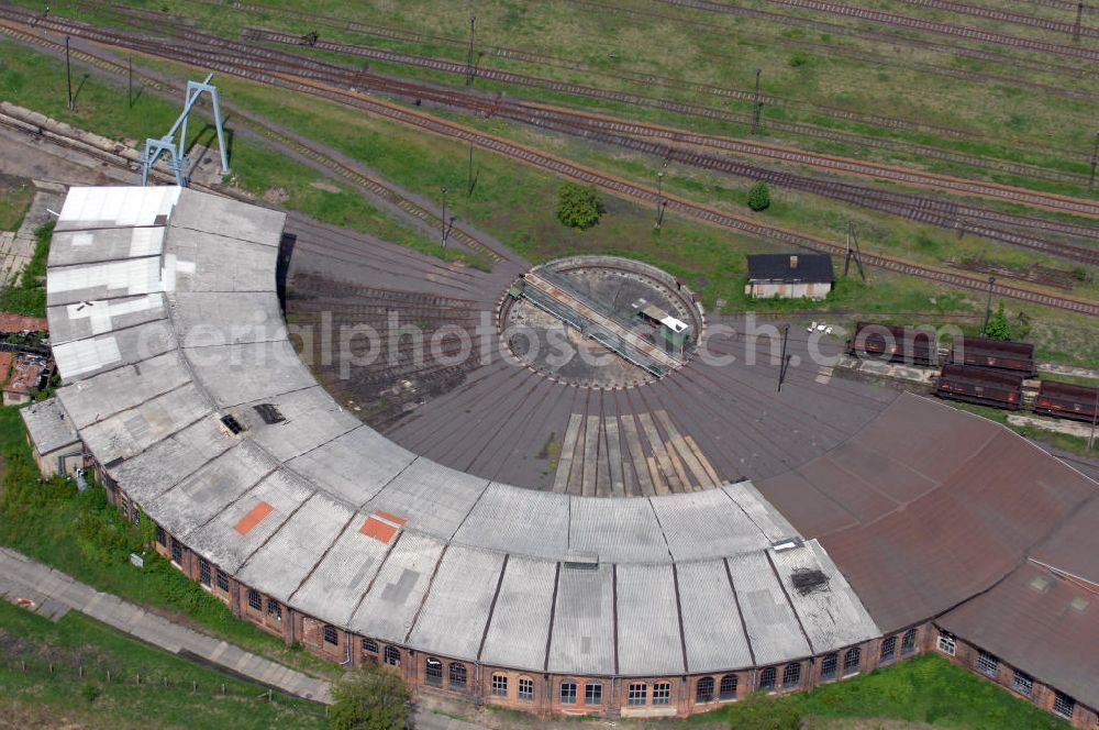 Oebisfelde from above - View of the railway and marshalling yard Oebisfelde in Saxony-Anhalt. The station was one former East German border crossing for trains