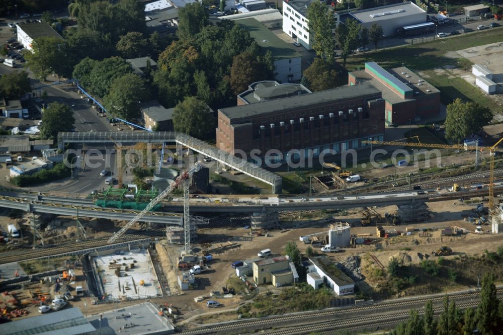 Aerial photograph Berlin - Railway route expansion at the Modersohn Bridge along the Modersohnstrasse in the Friedrichshain district of Berlin