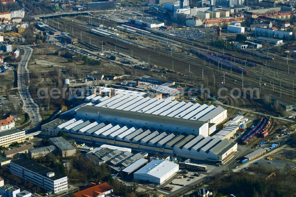 Aerial image Cottbus - Railway depot and repair work of DB Fahrzeuginstandhaltung GmbH in Cottbus in the federal state of Brandenburg, Germany