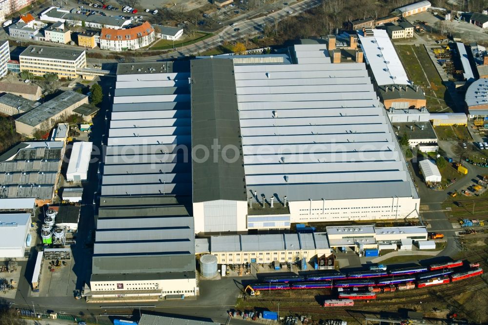 Cottbus from above - Railway depot and repair work of DB Fahrzeuginstandhaltung GmbH in Cottbus in the federal state of Brandenburg, Germany