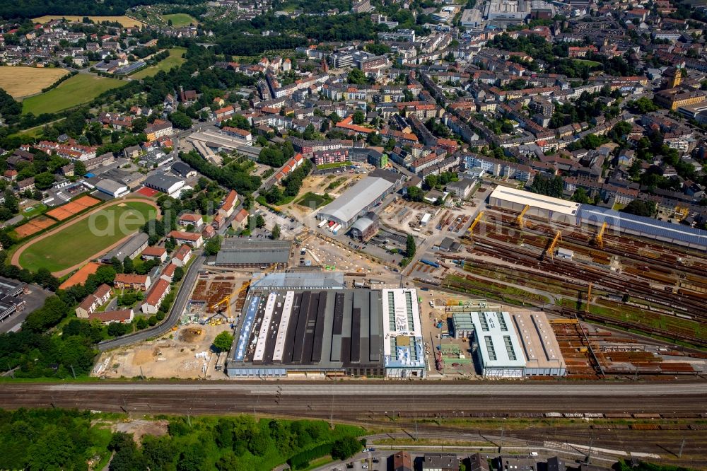 Witten from the bird's eye view: Railway depot and repair shop for maintenance and repair of trains of railways transport in Witten in the state North Rhine-Westphalia