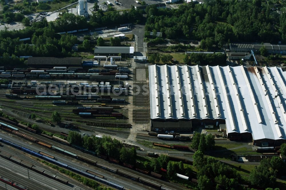 Aerial image Leipzig - Repair shop, maintenance and repair of trains and wagons of the freight in the Engelsdorf district of Leipzig in Saxony