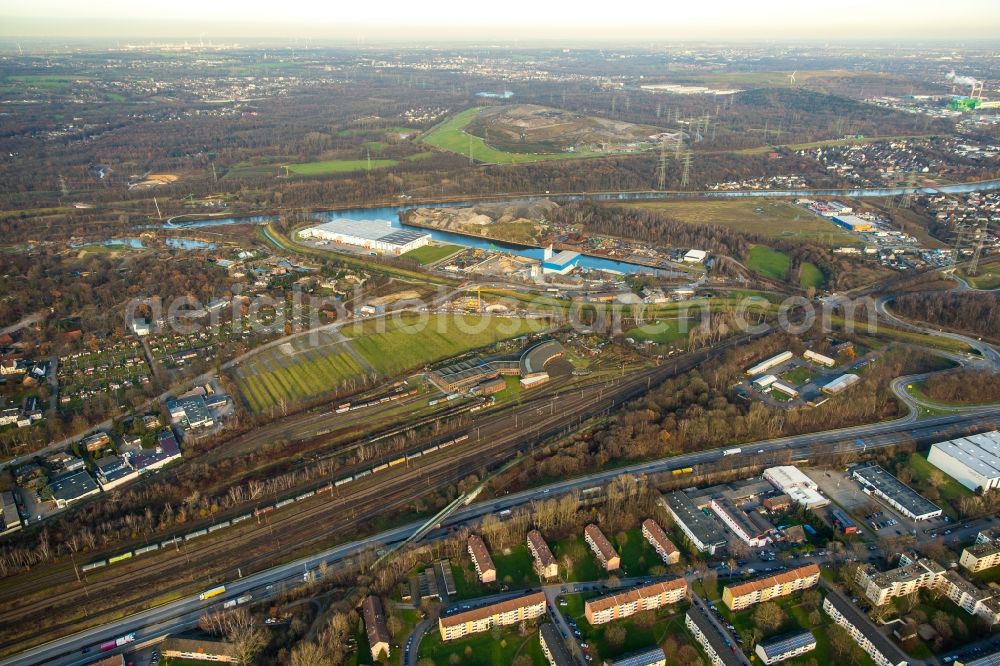 Gelsenkirchen from the bird's eye view: Railway depot and repair shop for maintenance and train repair of Deutschen Bahn in Gelsenkirchen in the state North Rhine-Westphalia