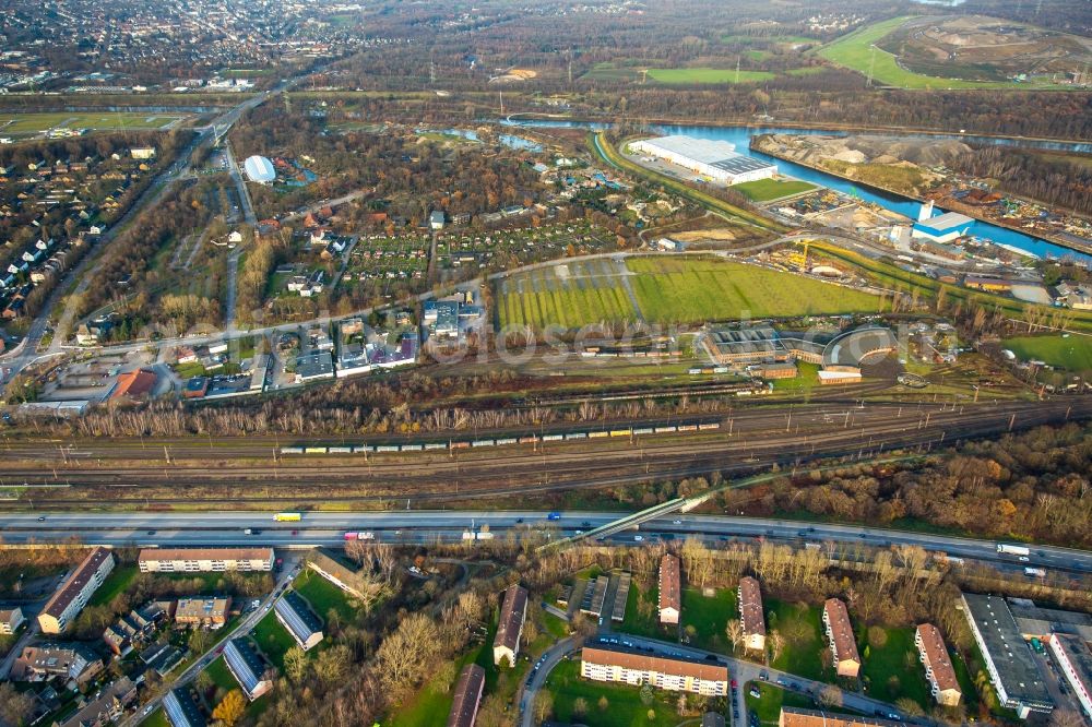 Aerial image Gelsenkirchen - Railway depot and repair shop for maintenance and train repair of Deutschen Bahn in Gelsenkirchen in the state North Rhine-Westphalia