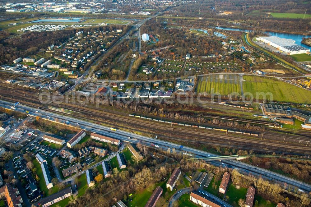 Aerial photograph Gelsenkirchen - Railway depot and repair shop for maintenance and train repair of Deutschen Bahn in Gelsenkirchen in the state North Rhine-Westphalia