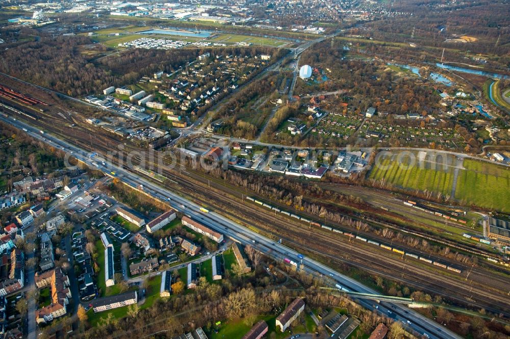 Gelsenkirchen from above - Railway depot and repair shop for maintenance and train repair of Deutschen Bahn in Gelsenkirchen in the state North Rhine-Westphalia