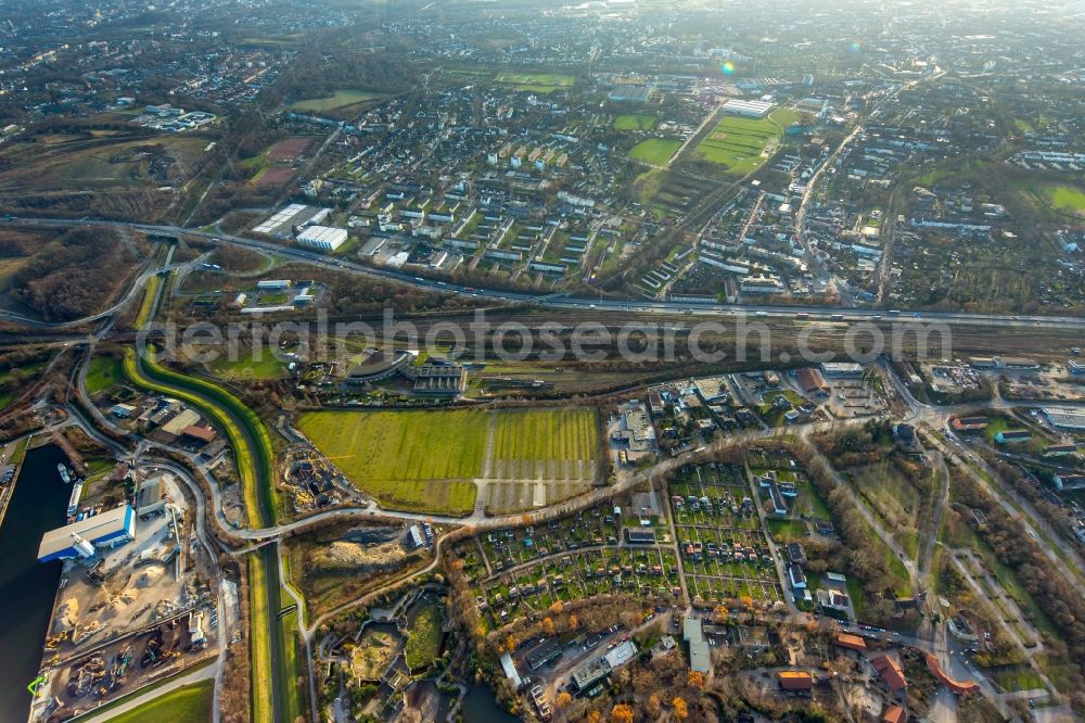 Aerial photograph Gelsenkirchen - Railway depot and repair shop for maintenance and train repair of Deutschen Bahn in Gelsenkirchen in the state North Rhine-Westphalia